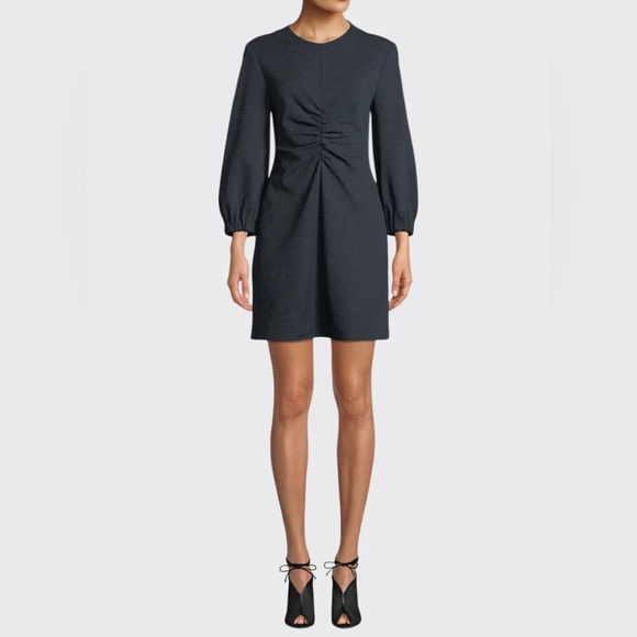 Tibi Black Eclipse Pique Ruched Multi Puff Sleeve Mini Cocktail Dress - Picture 2 of 8